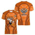 Wests Tigers Rugby Mascot Women V-Neck T-Shirt Australian Rugby Culture - Tribal Inspired Tiger