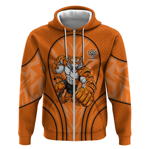 Wests Tigers Rugby Mascot Zip Hoodie Australian Rugby Culture - Tribal Inspired Tiger