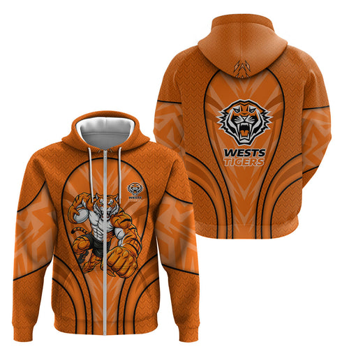Wests Tigers Rugby Mascot Zip Hoodie Australian Rugby Culture - Tribal Inspired Tiger