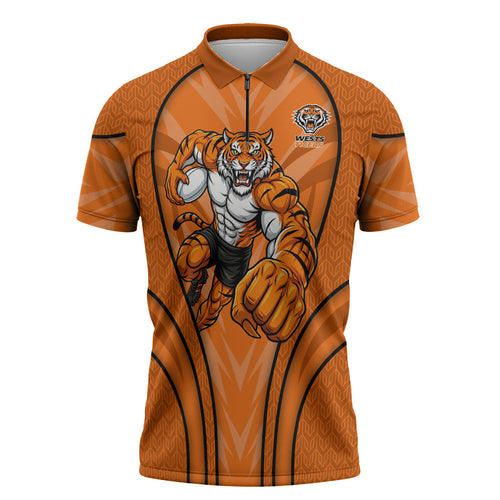 Wests Tigers Rugby Mascot Zipper Polo Shirt Australian Rugby Culture - Tribal Inspired Tiger