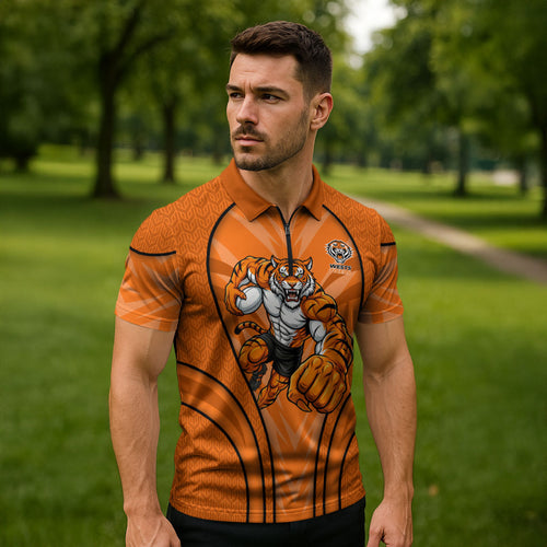 Wests Tigers Rugby Mascot Zipper Polo Shirt Australian Rugby Culture - Tribal Inspired Tiger