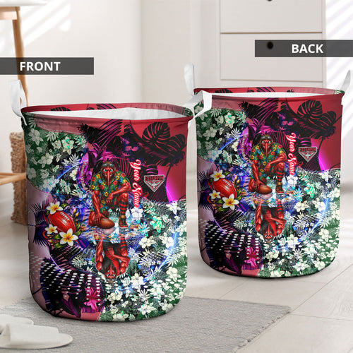 Personalized Essendon Football Bombers Laundry Basket Tropical Hibiscus Flowers - Pacific Fusion Style
