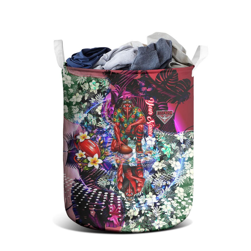 Personalized Essendon Football Bombers Laundry Basket Tropical Hibiscus Flowers - Pacific Fusion Style