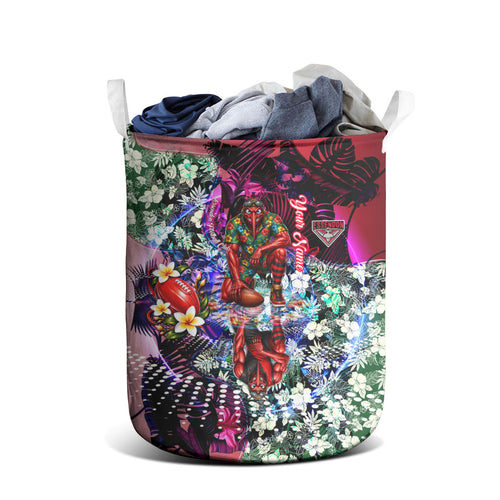 Personalized Essendon Football Bombers Laundry Basket Tropical Hibiscus Flowers - Pacific Fusion Style