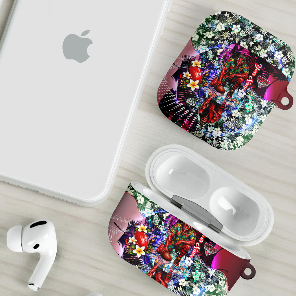 Personalized Essendon Football Bombers AirPods Case Tropical Hibiscus Flowers - Pacific Fusion Style