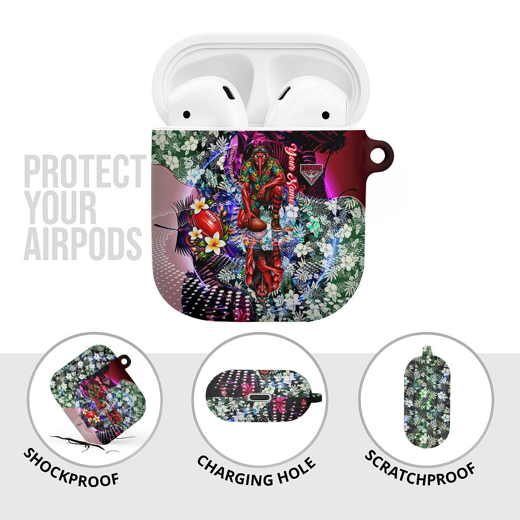 Personalized Essendon Football Bombers AirPods Case Tropical Hibiscus Flowers - Pacific Fusion Style