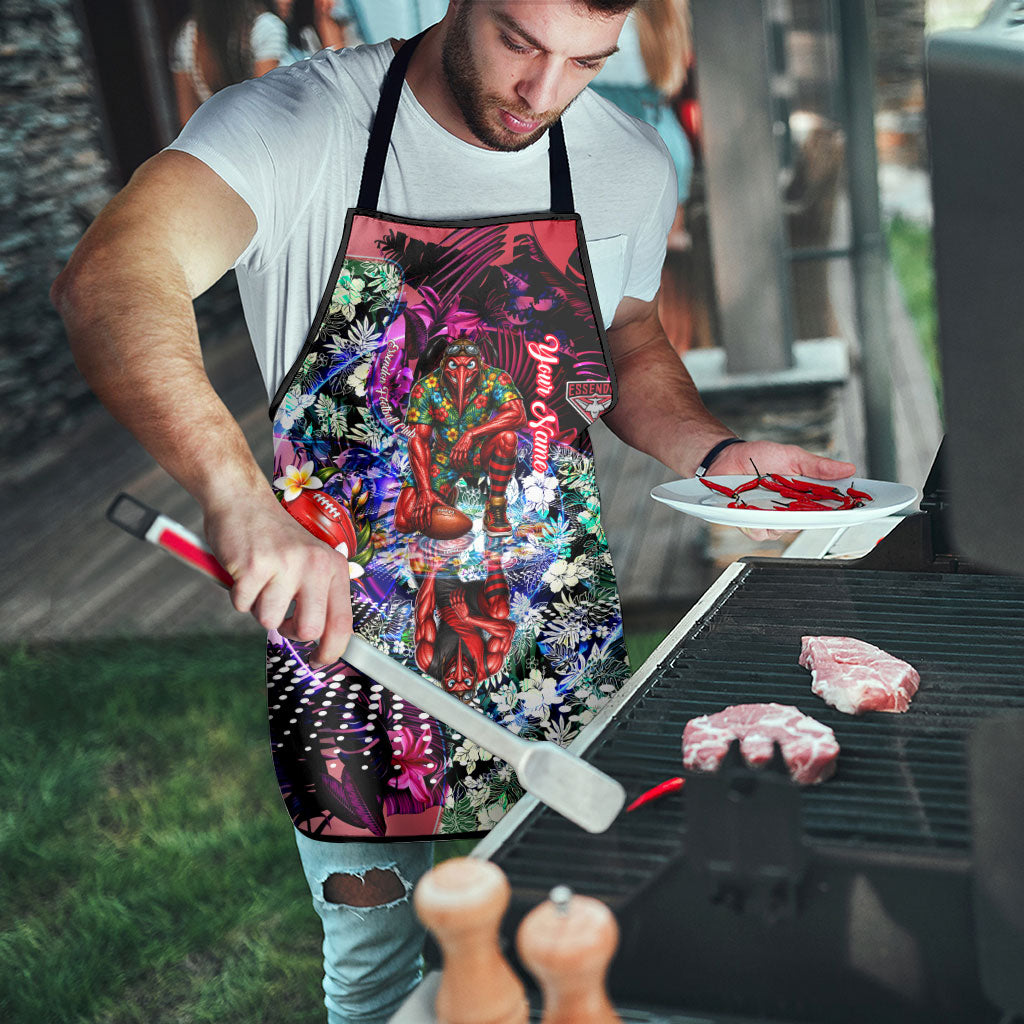 Personalized Essendon Football Bombers Apron Tropical Hibiscus Flowers - Pacific Fusion Style