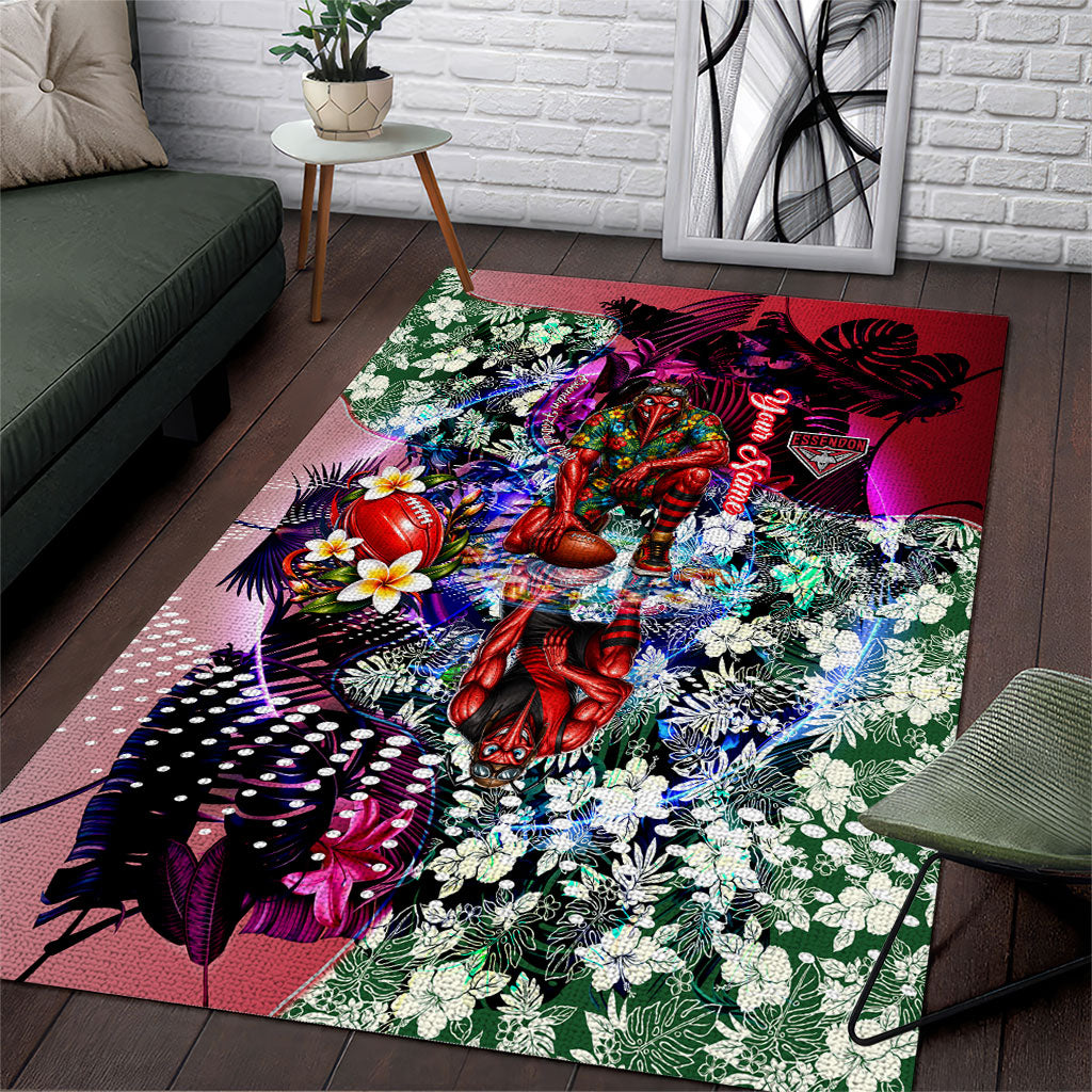 Personalized Essendon Football Bombers Area Rug Tropical Hibiscus Flowers - Pacific Fusion Style