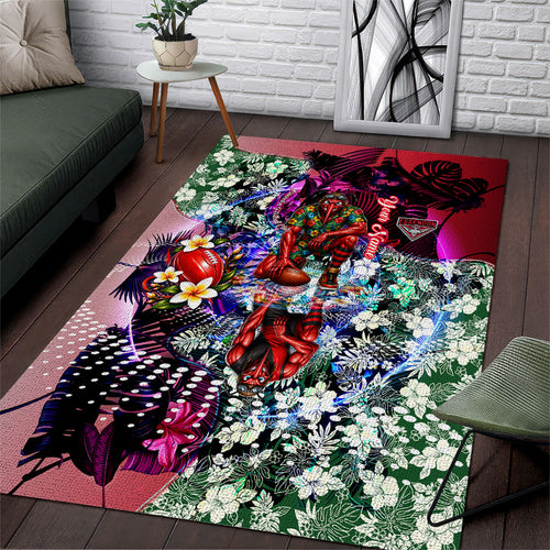 Personalized Essendon Football Bombers Area Rug Tropical Hibiscus Flowers - Pacific Fusion Style