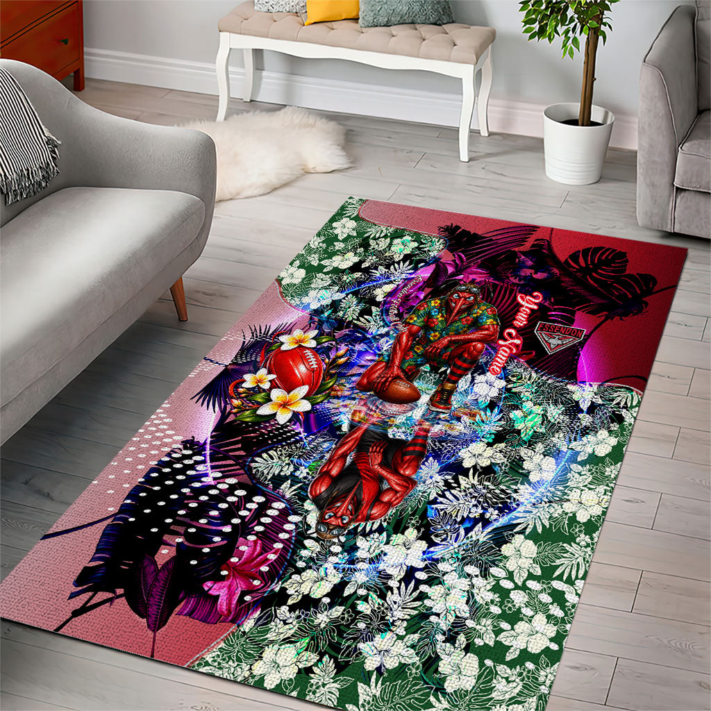 Personalized Essendon Football Bombers Area Rug Tropical Hibiscus Flowers - Pacific Fusion Style