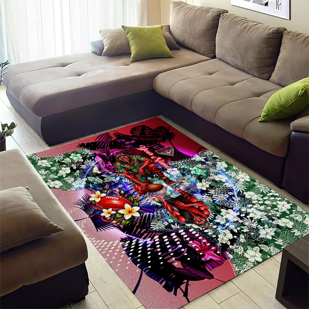 Personalized Essendon Football Bombers Area Rug Tropical Hibiscus Flowers - Pacific Fusion Style