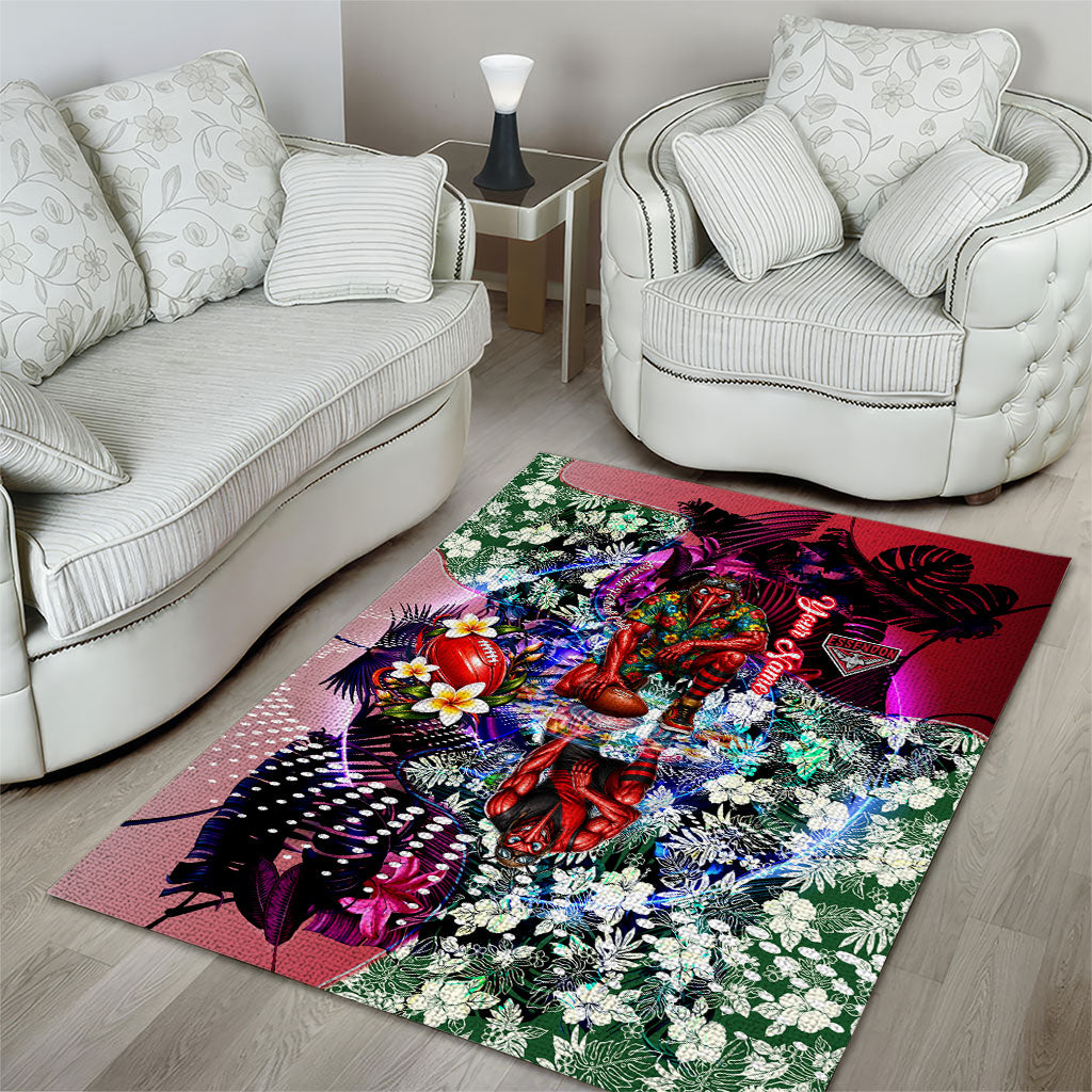 Personalized Essendon Football Bombers Area Rug Tropical Hibiscus Flowers - Pacific Fusion Style