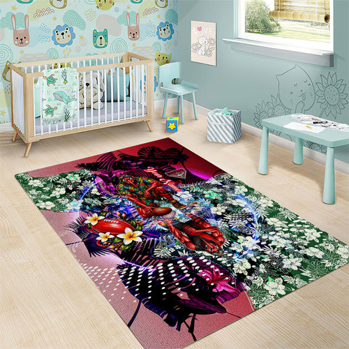 Personalized Essendon Football Bombers Area Rug Tropical Hibiscus Flowers - Pacific Fusion Style