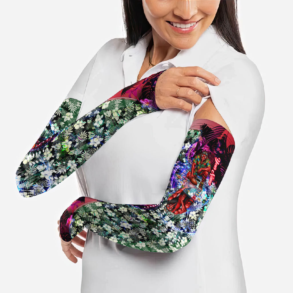 Personalized Essendon Football Bombers Arm Sleeves Tropical Hibiscus Flowers - Pacific Fusion Style