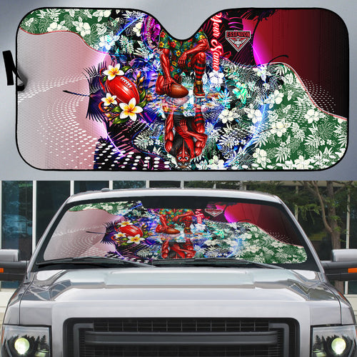 Personalized Essendon Football Bombers Auto Sun Shade Tropical Hibiscus Flowers - Pacific Fusion Style