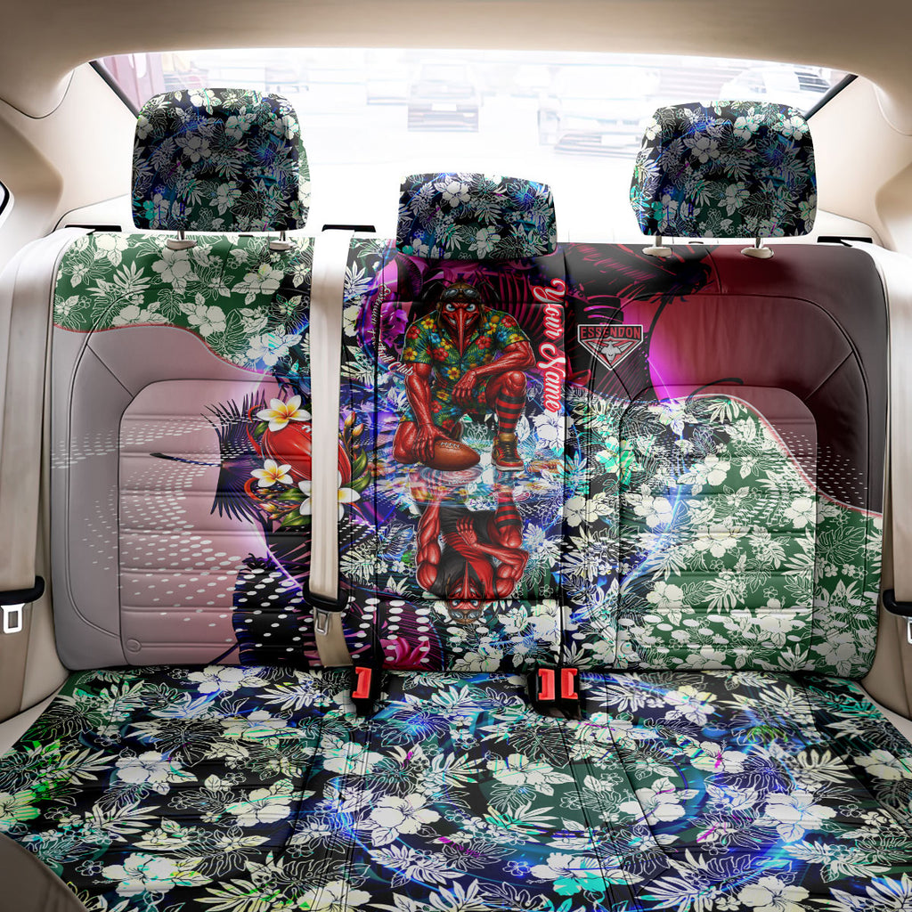 Personalized Essendon Football Bombers Back Car Seat Cover Tropical Hibiscus Flowers - Pacific Fusion Style