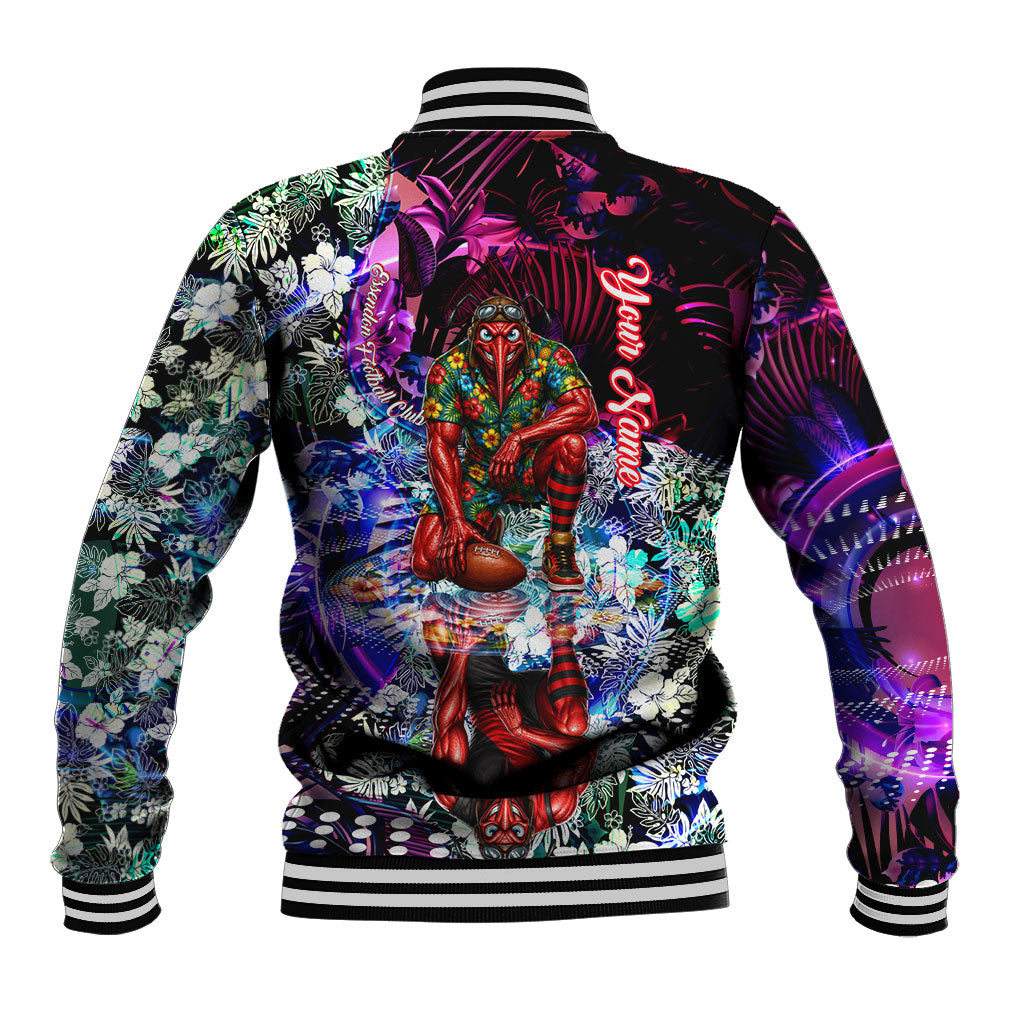 Personalized Essendon Football Bombers Baseball Jacket Tropical Hibiscus Flowers - Pacific Fusion Style