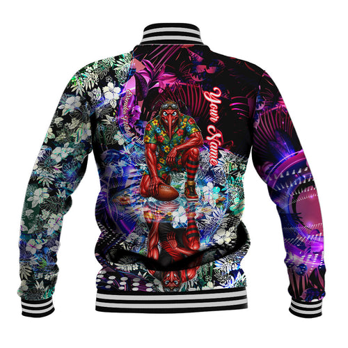 Personalized Essendon Football Bombers Baseball Jacket Tropical Hibiscus Flowers - Pacific Fusion Style