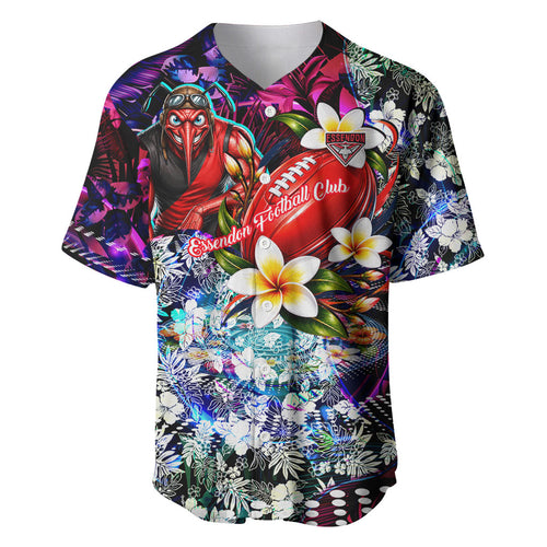 Personalized Essendon Football Bombers Baseball Jersey Tropical Hibiscus Flowers - Pacific Fusion Style