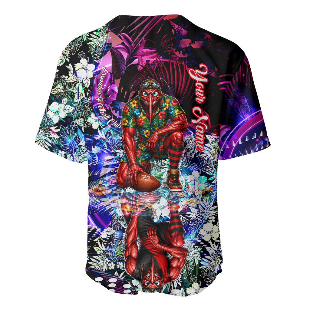 Personalized Essendon Football Bombers Baseball Jersey Tropical Hibiscus Flowers - Pacific Fusion Style