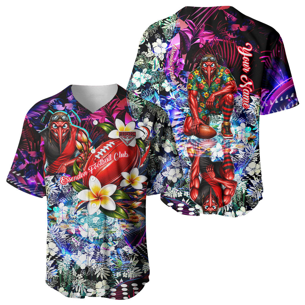 Personalized Essendon Football Bombers Baseball Jersey Tropical Hibiscus Flowers - Pacific Fusion Style