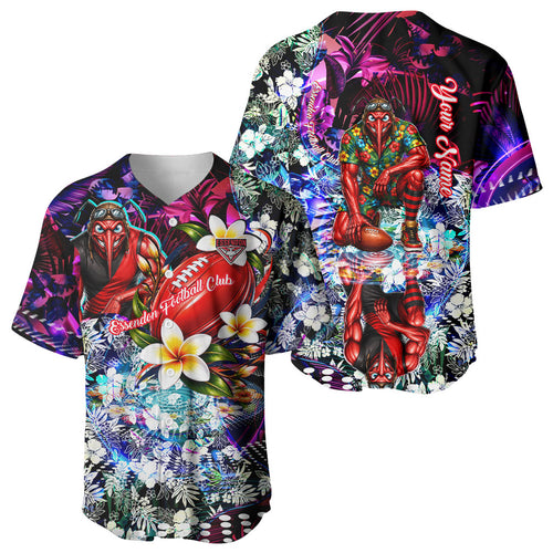 Personalized Essendon Football Bombers Baseball Jersey Tropical Hibiscus Flowers - Pacific Fusion Style
