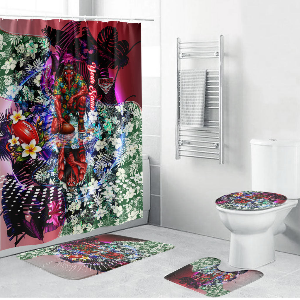 Personalized Essendon Football Bombers Bathroom Set Tropical Hibiscus Flowers - Pacific Fusion Style