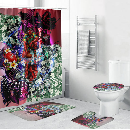 Personalized Essendon Football Bombers Bathroom Set Tropical Hibiscus Flowers - Pacific Fusion Style