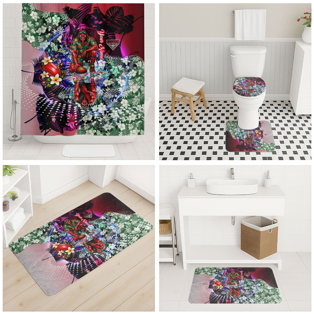 Personalized Essendon Football Bombers Bathroom Set Tropical Hibiscus Flowers - Pacific Fusion Style