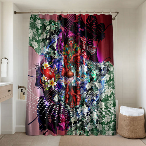 Personalized Essendon Football Bombers Bathroom Set Tropical Hibiscus Flowers - Pacific Fusion Style