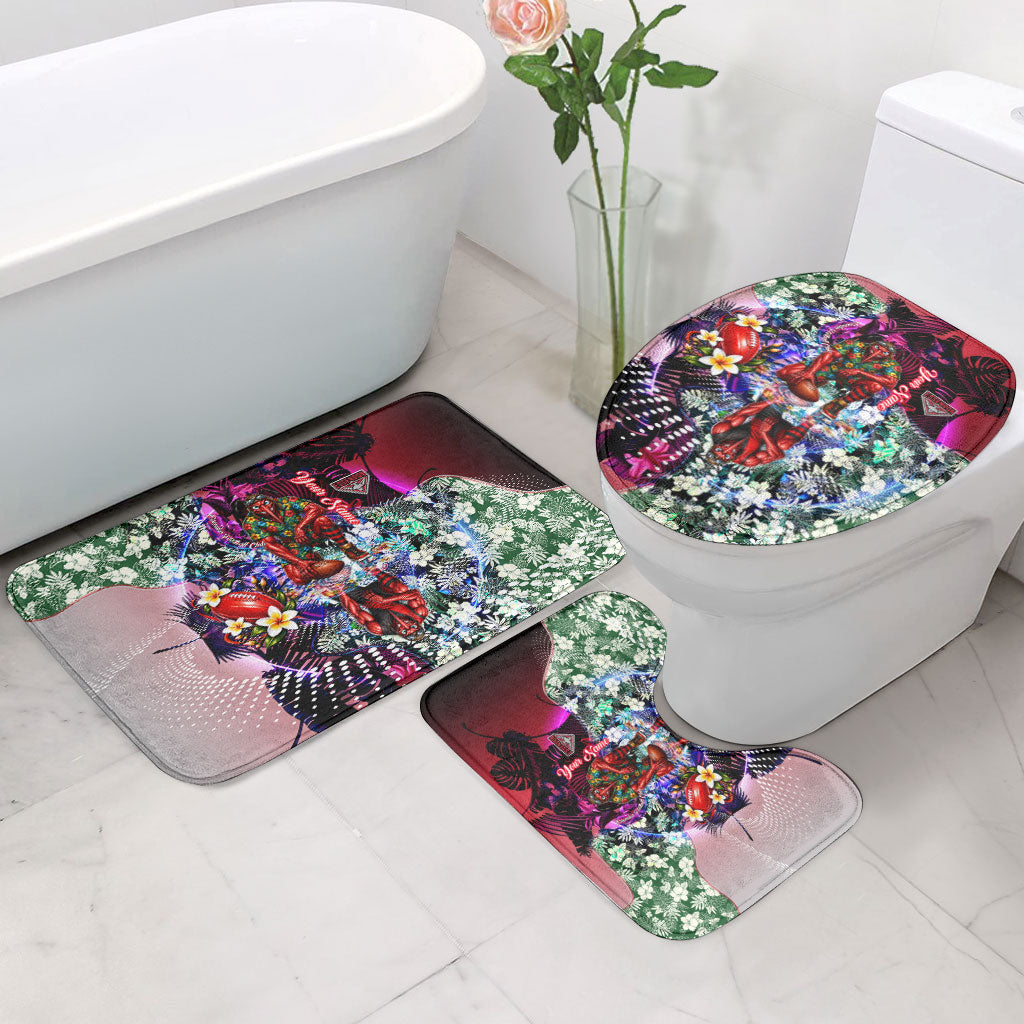 Personalized Essendon Football Bombers Bathroom Set Tropical Hibiscus Flowers - Pacific Fusion Style