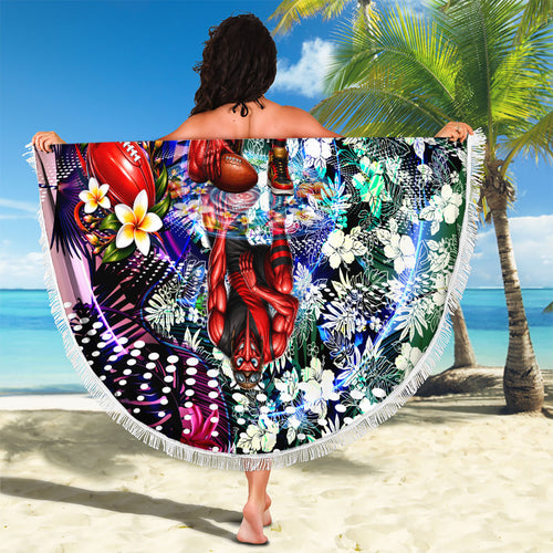 Personalized Essendon Football Bombers Beach Blanket Tropical Hibiscus Flowers - Pacific Fusion Style