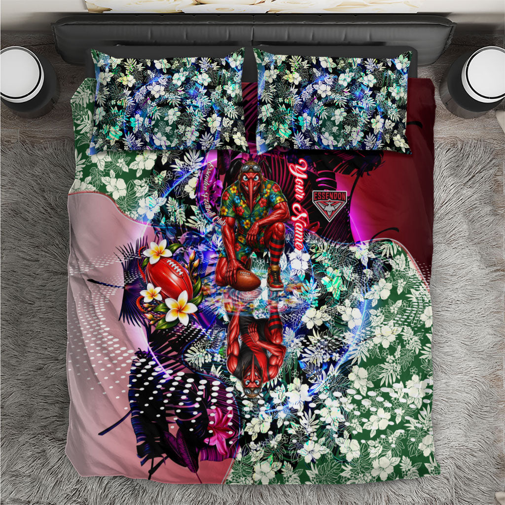 Personalized Essendon Football Bombers Bedding Set Tropical Hibiscus Flowers - Pacific Fusion Style