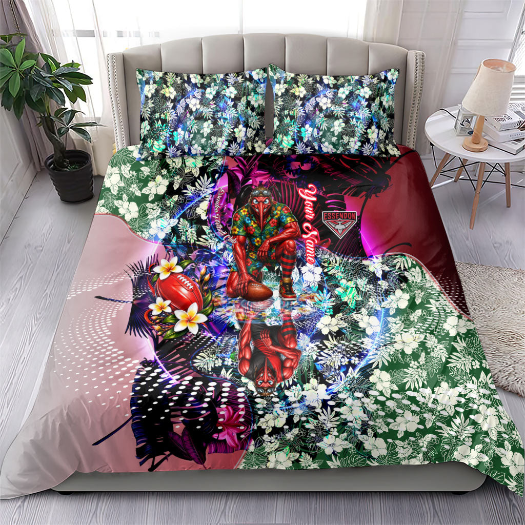 Personalized Essendon Football Bombers Bedding Set Tropical Hibiscus Flowers - Pacific Fusion Style