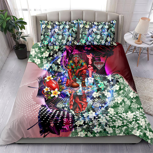 Personalized Essendon Football Bombers Bedding Set Tropical Hibiscus Flowers - Pacific Fusion Style