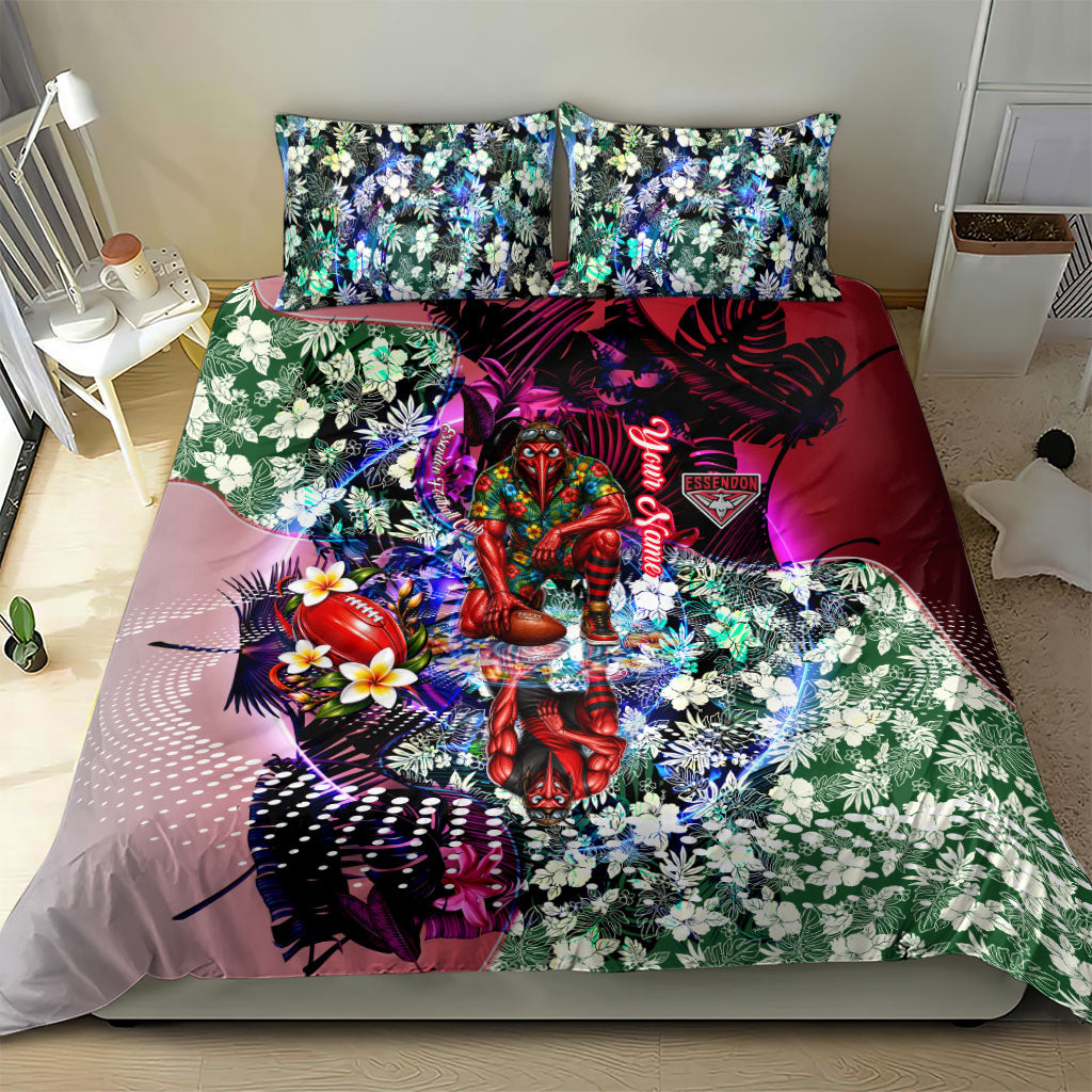Personalized Essendon Football Bombers Bedding Set Tropical Hibiscus Flowers - Pacific Fusion Style