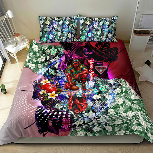Personalized Essendon Football Bombers Bedding Set Tropical Hibiscus Flowers - Pacific Fusion Style