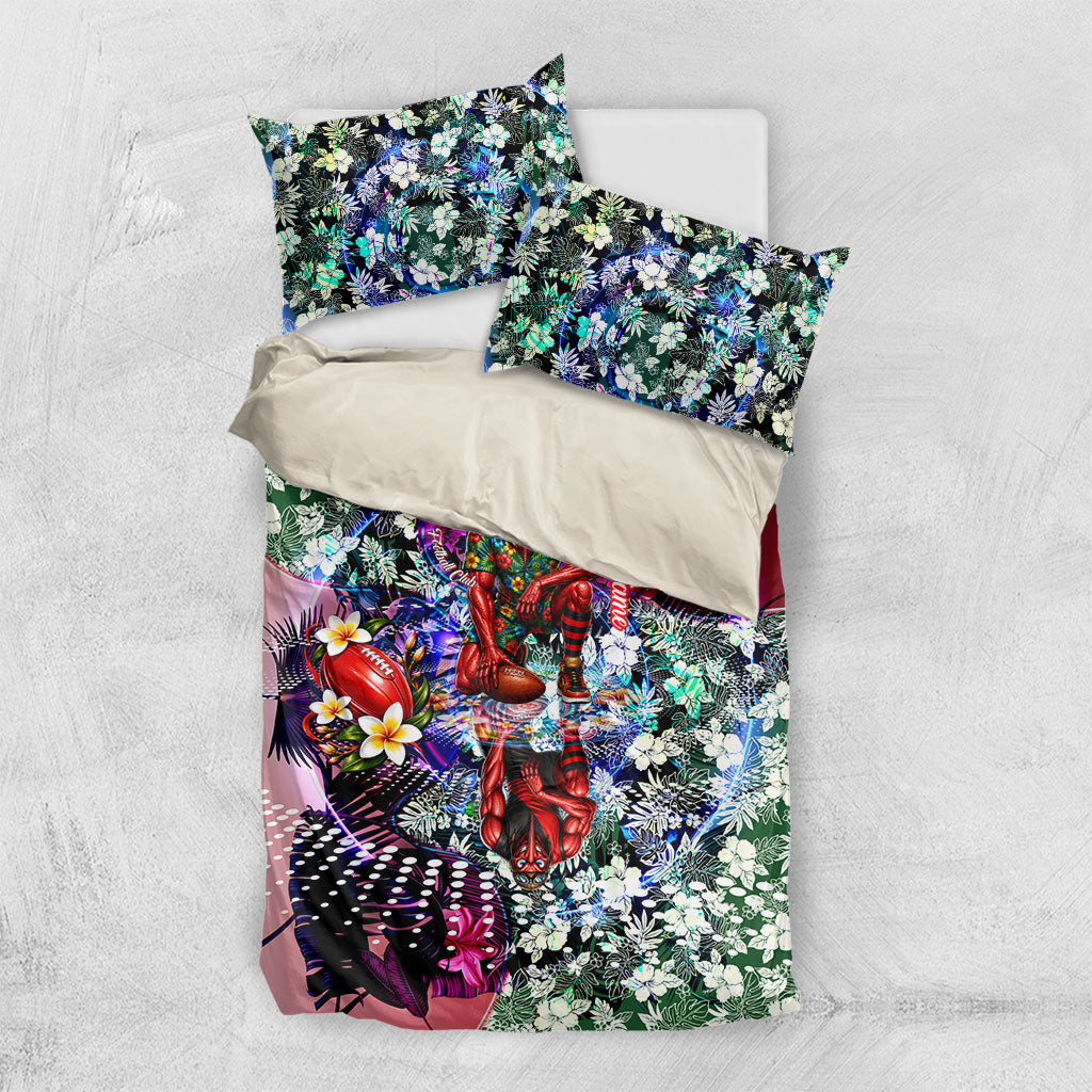 Personalized Essendon Football Bombers Bedding Set Tropical Hibiscus Flowers - Pacific Fusion Style