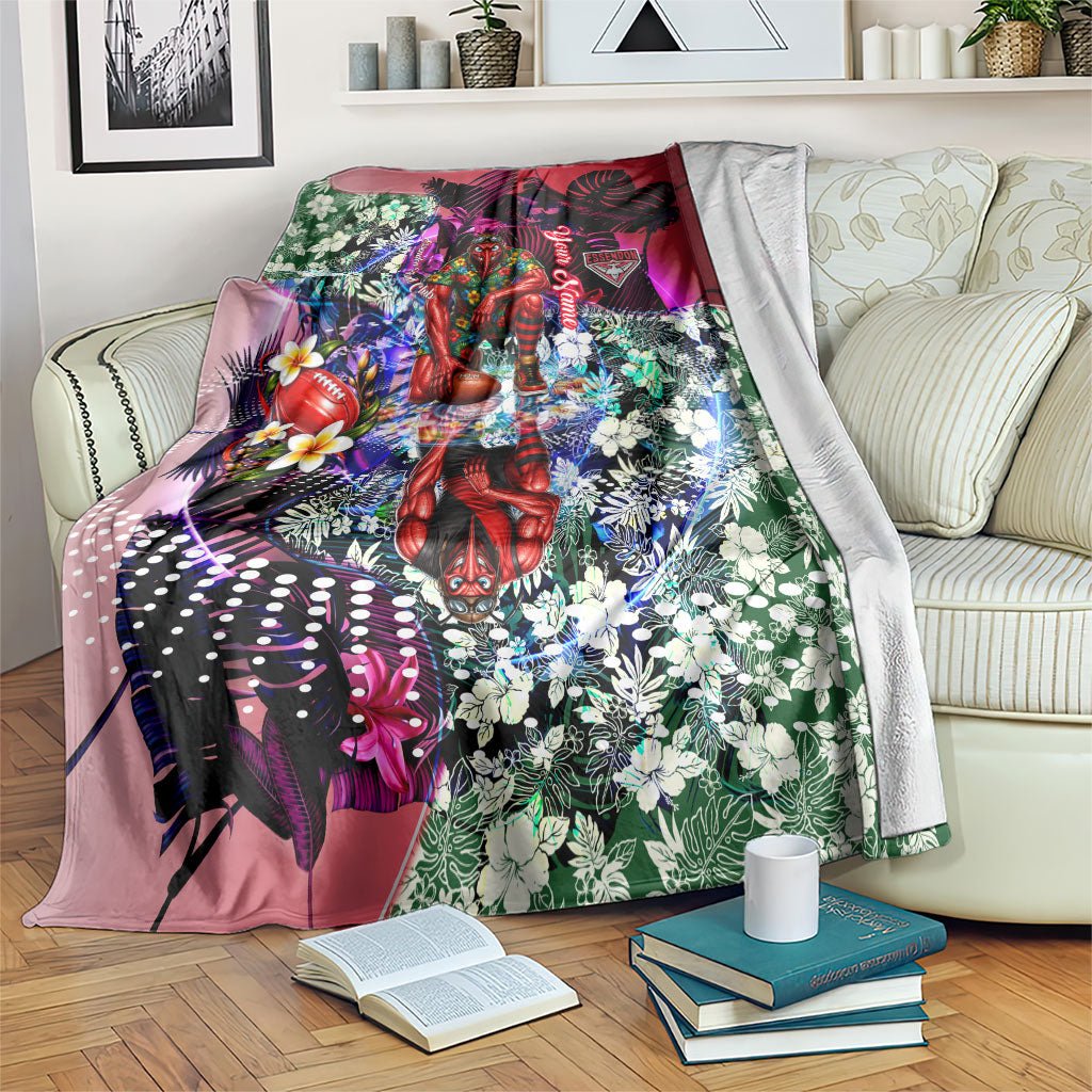 Personalized Essendon Football Bombers Blanket Tropical Hibiscus Flowers - Pacific Fusion Style