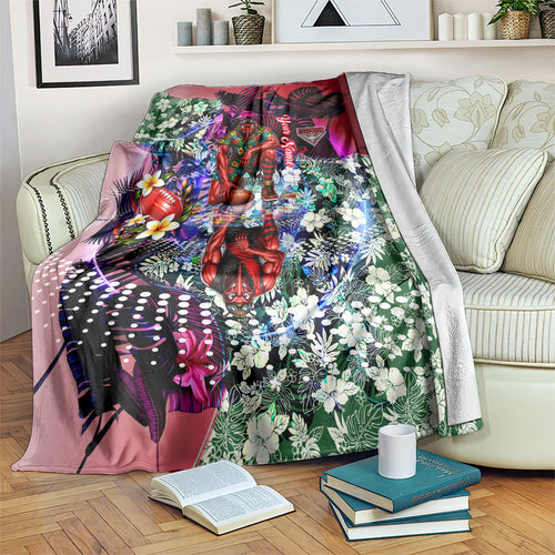 Personalized Essendon Football Bombers Blanket Tropical Hibiscus Flowers - Pacific Fusion Style