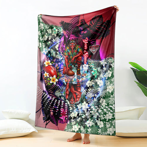 Personalized Essendon Football Bombers Blanket Tropical Hibiscus Flowers - Pacific Fusion Style