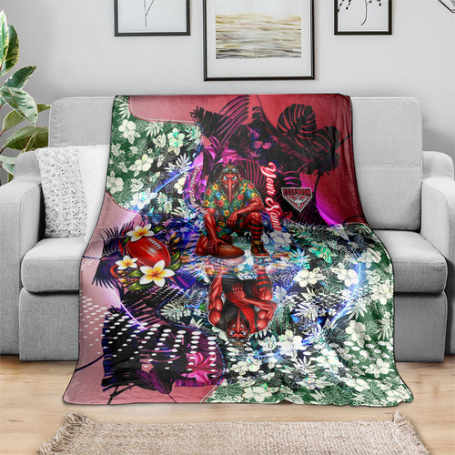 Personalized Essendon Football Bombers Blanket Tropical Hibiscus Flowers - Pacific Fusion Style
