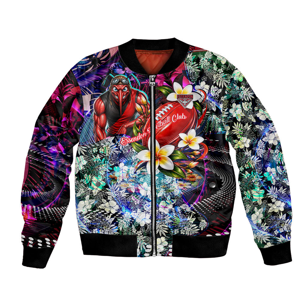 Personalized Essendon Football Bombers Bomber Jacket Tropical Hibiscus Flowers - Pacific Fusion Style