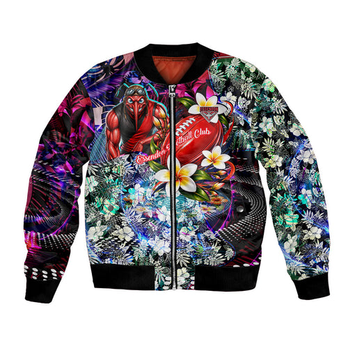 Personalized Essendon Football Bombers Bomber Jacket Tropical Hibiscus Flowers - Pacific Fusion Style