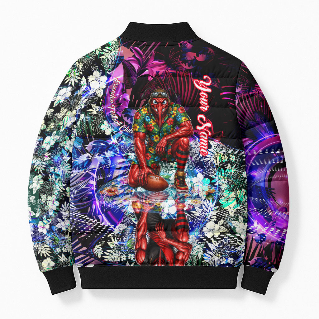 Personalized Essendon Football Bombers Bomber Puffer Jacket Tropical Hibiscus Flowers - Pacific Fusion Style