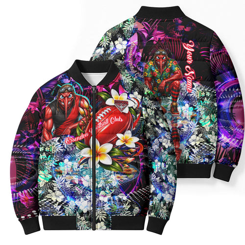 Personalized Essendon Football Bombers Bomber Puffer Jacket Tropical Hibiscus Flowers - Pacific Fusion Style