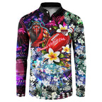 Personalized Essendon Football Bombers Button Sweatshirt Tropical Hibiscus Flowers - Pacific Fusion Style