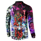 Personalized Essendon Football Bombers Button Sweatshirt Tropical Hibiscus Flowers - Pacific Fusion Style