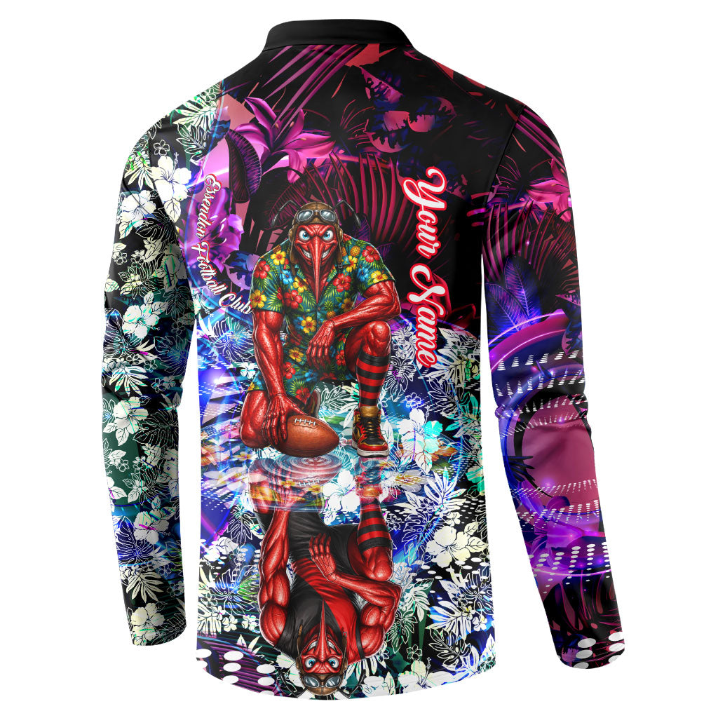 Personalized Essendon Football Bombers Button Sweatshirt Tropical Hibiscus Flowers - Pacific Fusion Style