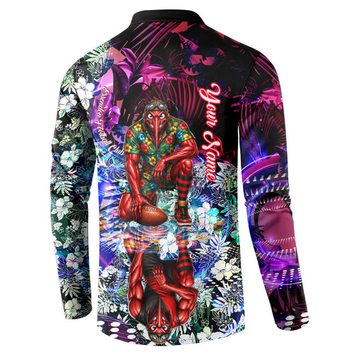 Personalized Essendon Football Bombers Button Sweatshirt Tropical Hibiscus Flowers - Pacific Fusion Style